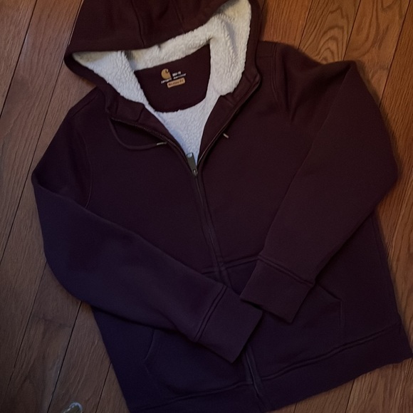 Carhartt maroon Sherpa lined hoodie sweatshirt size Medium - Picture 9 of 16